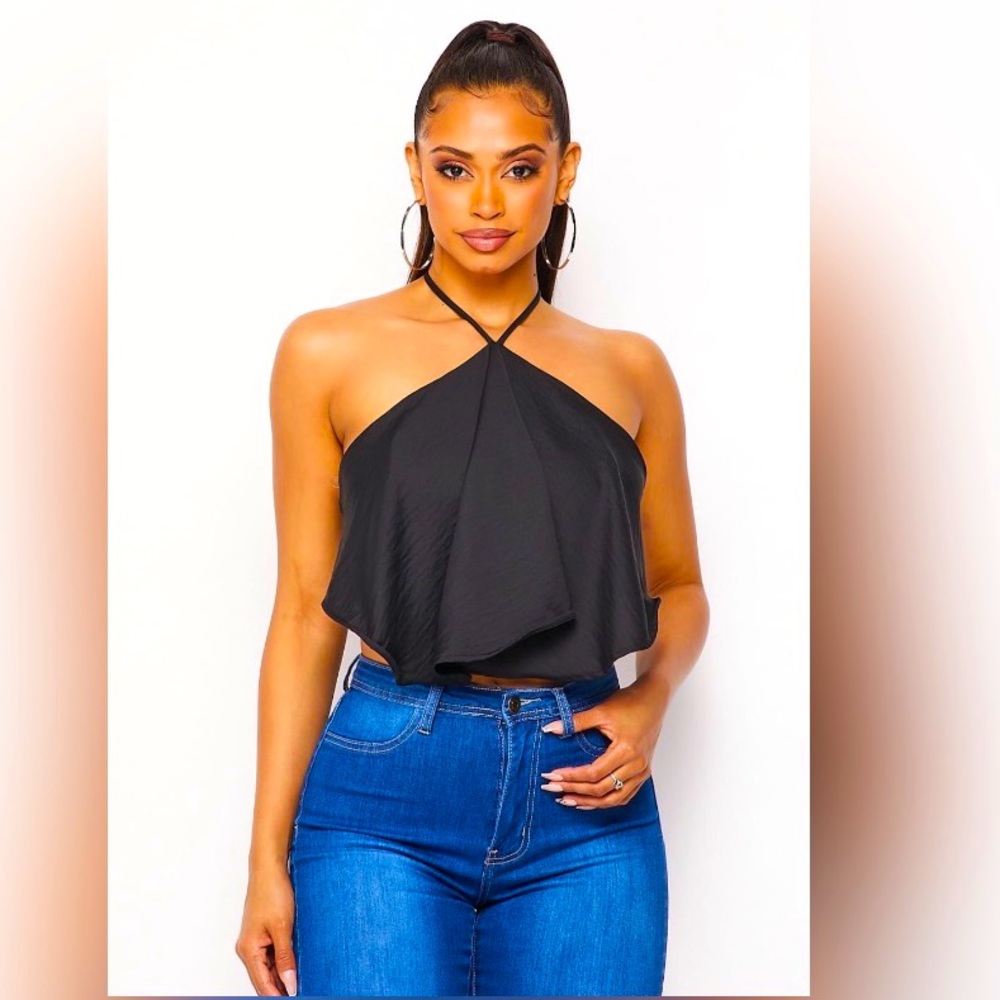 Black halter flouncy top